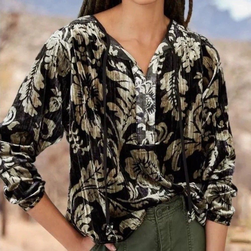 Anthropologie Faustine Velvet Paisley Blouse Size XS 3/4 Sleeves